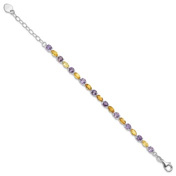 Sterling Silver Amethyst & Citrine w/ 1" ext Bracelet — alternate view