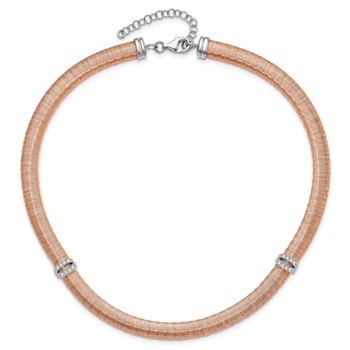 Sterling Silver Rose-tone Wire Wrapped CZ Station w/ 2in ext Necklace — alternate view