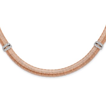 Sterling Silver Rose-tone Wire Wrapped CZ Station w/ 2in ext Necklace