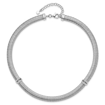 Sterling Silver Rhodium-plated Wire Wrapped CZ Station Necklace — alternate view