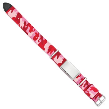 Stainless Steel Polished Pink Camo Fabric Adj. ID Bracelet — alternate view