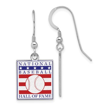 Sterling Silver Rhodium plated Hall of Fame Epoxy Dangle Earrings