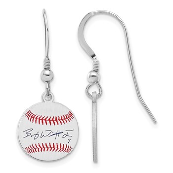 Sterling Silver Rhodium plated Bobby Witt Jr. Major League Baseball Players Association Signature Epoxy Earrings