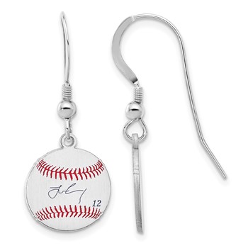 Sterling Silver Rhodium plated Francisco Lindor Major League Baseball Players Association Signature Epoxy Earrings