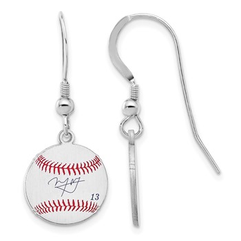 Sterling Silver Rhodium plated Manny Machado Major League Baseball Players Association Signature Epoxy Earrings