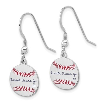 Sterling Silver Rhodium plated Ronald Acuña Jr. Major League Baseball Players Association Signature Epoxy Earrings — alternate view