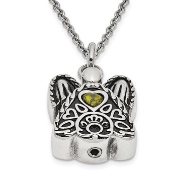 Sentimental Expressions Stainless Steel Light Green CZ August Birthstone Antiqued Angel Ash Holder 18 Inch Necklace — alternate view