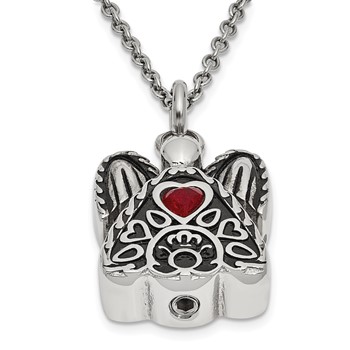Sentimental Expressions Stainless Steel Dark Red CZ January Birthstone Antiqued Angel Ash Holder 18 Inch Necklace — alternate view