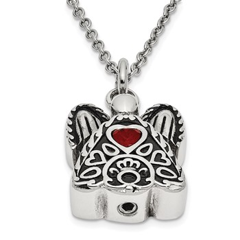 Sentimental Expressions Stainless Steel Red CZ July Birthstone Antiqued Angel Ash Holder 18 Inch Necklace — alternate view