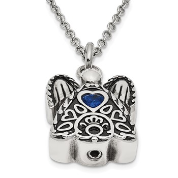 Sentimental Expressions Stainless Steel Dark Blue CZ September Birthstone Antiqued Angel Ash Holder 18 Inch Necklace — alternate view