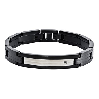Stainless Steel & Black IP 12mm .02 TCW Black Diamond 8.75in ID Braceletin