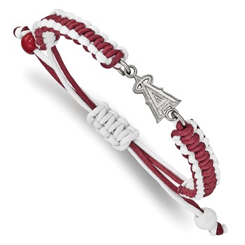 Stainless Steel Major League Baseball LogoArt Los Angeles Angels Adjustable Cord Bracelet