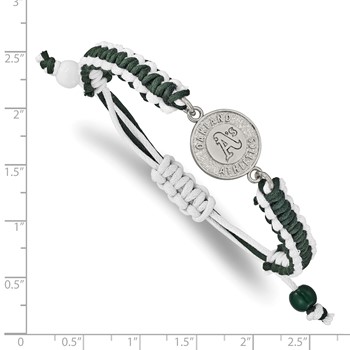 Stainless Steel Major League Baseball LogoArt Oakland Athletics Adjustable Cord Bracelet — alternate view