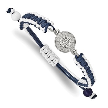 Stainless Steel Major League Baseball LogoArt Seattle Mariners Adjustable Cord Bracelet