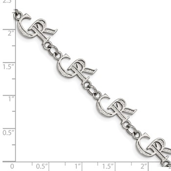 Stainless Steel Major League Baseball LogoArt Colorado Rockies C-R Link Bracelet — alternate view