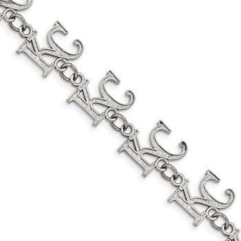 Stainless Steel Major League Baseball LogoArt Kansas City Royals K-C w/1.5in ext Bracelet