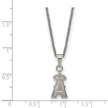 Stainless Steel Major League Baseball LogoArt Los Angeles Angels w/2in ext Pendant Necklace — alternate view