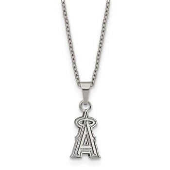 Stainless Steel Major League Baseball LogoArt Los Angeles Angels w/2in ext Pendant Necklace