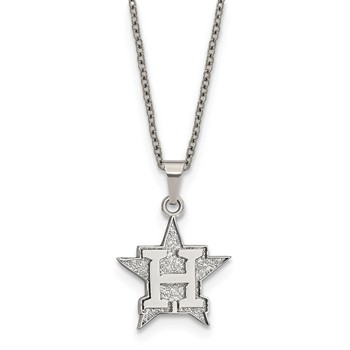 Stainless Steel Major League Baseball LogoArt Houston Astros w/2in ext Pendant Necklace