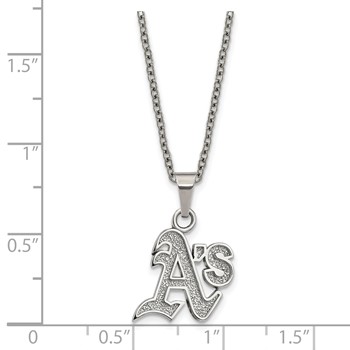 Stainless Steel Major League Baseball LogoArt Oakland Athletics w/2in ext Necklace — alternate view
