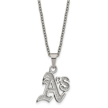 Stainless Steel Major League Baseball LogoArt Oakland Athletics w/2in ext Necklace