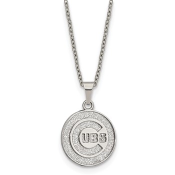 Stainless Steel Major League Baseball LogoArt Chicago Cubs w/2in ext Pendant Necklace