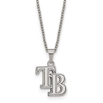 Stainless Steel Major League Baseball LogoArt Tampa Bay Rays w/2in ext Pendant Necklace
