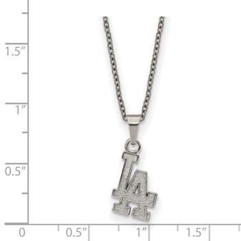 Stainless Steel Major League Baseball LogoArt Los Angeles Dodgers Pendant Necklace — alternate view