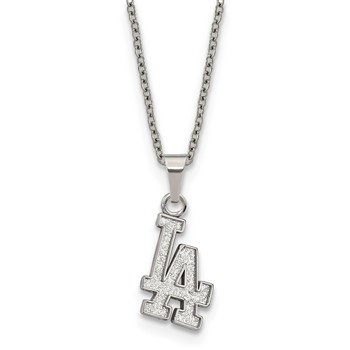 Stainless Steel Major League Baseball LogoArt Los Angeles Dodgers Pendant Necklace
