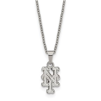 Stainless Steel Major League Baseball LogoArt New York Mets N-Y w/2in ext Necklace