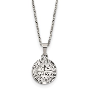 Stainless Steel Major League Baseball LogoArt Seattle Mariners w/2in ext Pendant Necklace