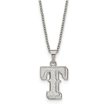 Stainless Steel Major League Baseball LogoArt Texas Rangers w/2in ext Pendant Necklace