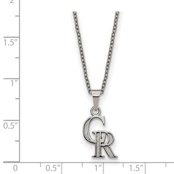 Stainless Steel Major League Baseball LogoArt Colorado Rockies C-R Pendant Necklace — alternate view