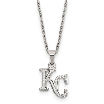 Stainless Steel Major League Baseball LogoArt Kansas City Royals w/2in ext Pendant Necklace