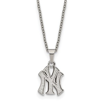 Stainless Steel Major League Baseball LogoArt New York Yankees w/2in ext Pendant Necklace
