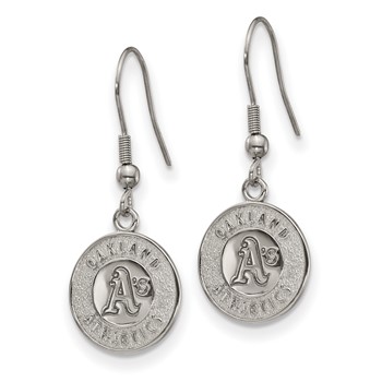 Stainless Steel Major League Baseball LogoArt Oakland Athletics Dangle Earrings — alternate view