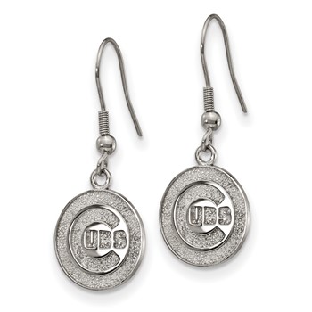 Stainless Steel Major League Baseball LogoArt Chicago Cubs Dangle Earrings — alternate view