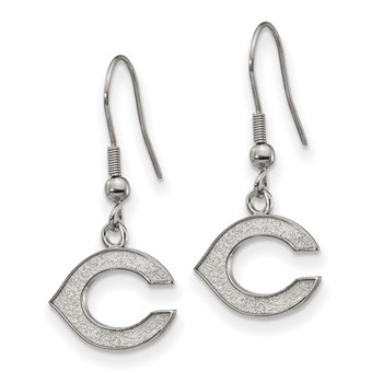 Stainless Steel Major League Baseball LogoArt Cincinnati Reds Letter C Dangle Earrings — alternate view