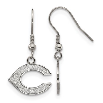 Stainless Steel Major League Baseball LogoArt Cincinnati Reds Letter C Dangle Earrings