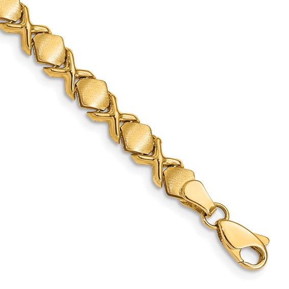 14K Polished and Brushed Fancy X 7 inch Bracelet - Quality Gold