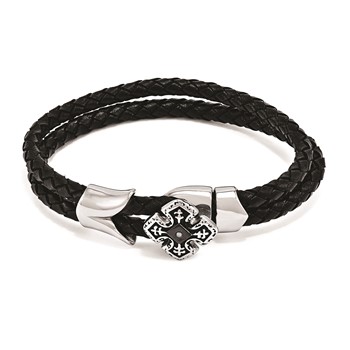 Leather Bracelet with stainless steel diamond cross