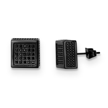 Stainless Steel 1/3 CTW Black Diamond and Balck IP Earrings