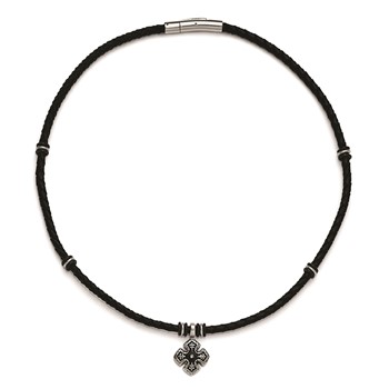 Leather cord with diamond cross pendant