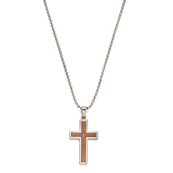 Stainless Steel & Brown IP Cross w/ 24" 2.4 mm Bead Chain