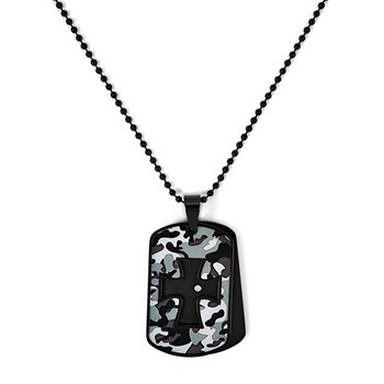 Stainless Steel & Diamond Camo Dog Tag 24in 2.4mm Bead Chain