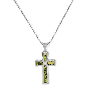 Stainless Steel .02 TCW Diamond Cross with 2.4 mm 24in Bead Chain