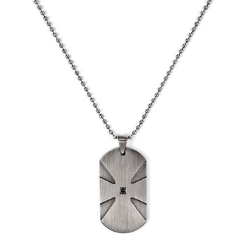 Stainless Steel 51 mmx 25 mm Dog Tag W/ .03 TCW Diamond on 2.4 mm Bead chai