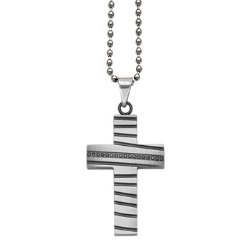 Stainless Steel Black IP .15 TCW Black Diamond Cross Pendant on 2.4 mm Bead