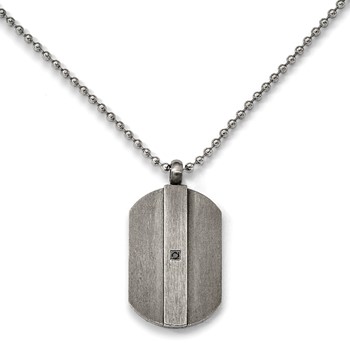 Stainless Steel Brushed .03 TCW Black Diamond Dog Tag 24in Bead Neck