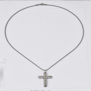 Stainless Steel & Black Diamond .398 TCW Cross Pendant On 2.4 mm Bead Chain